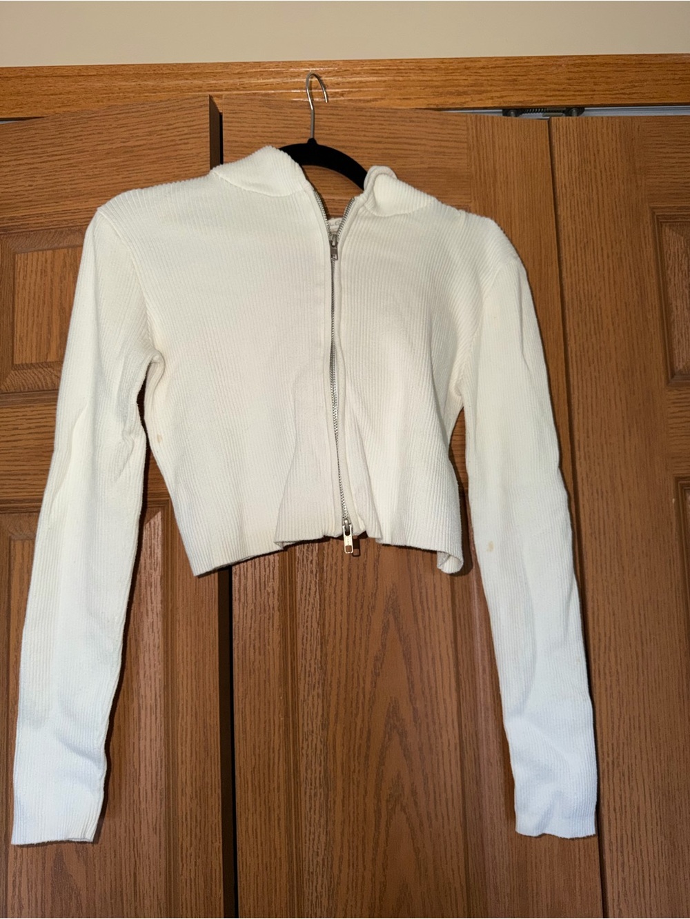 Brandy Melville White Cropped Zip Hoodie Jacket